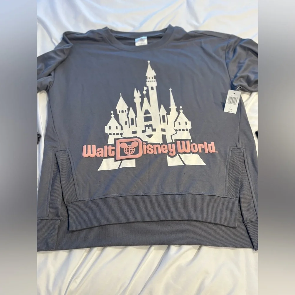 Disney Gray Magic Kingdom Castle Graphic Lightweight Crewneck Sweatshirt - Picture 4 of 12